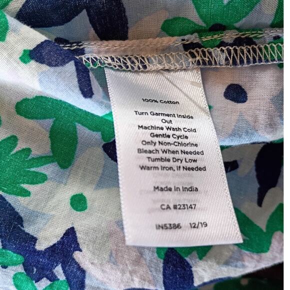 TALBOTS XL Green Blue Floral Cotton Blouse Quietlux Resort Coastal Grandma - Picture 6 of 10